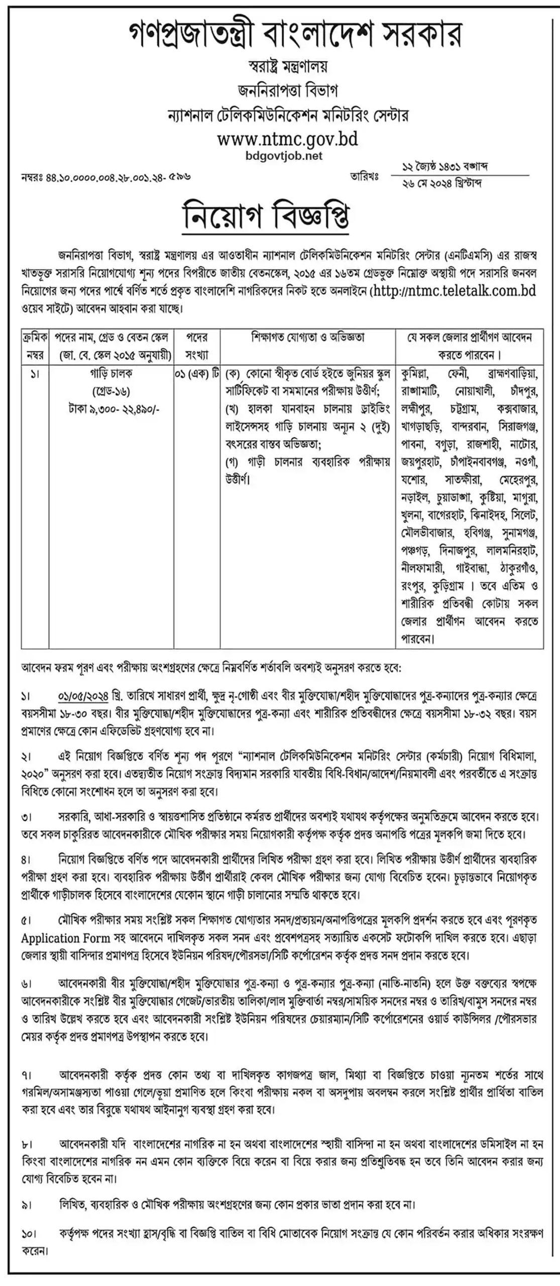 NTMC Job Circular 2024